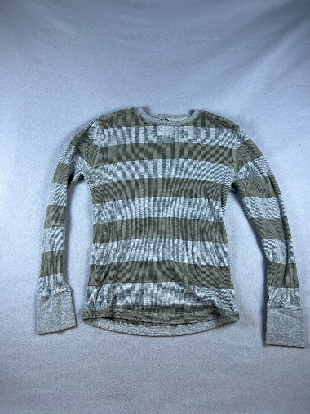 Mossimo Supply Thermal Shirt Mens S Green Gray Long Sleeve Striped Waffle Knit